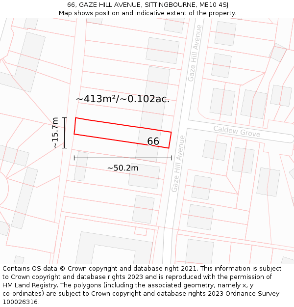 66, GAZE HILL AVENUE, SITTINGBOURNE, ME10 4SJ: Plot and title map