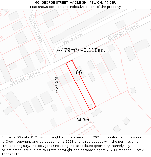 66, GEORGE STREET, HADLEIGH, IPSWICH, IP7 5BU: Plot and title map