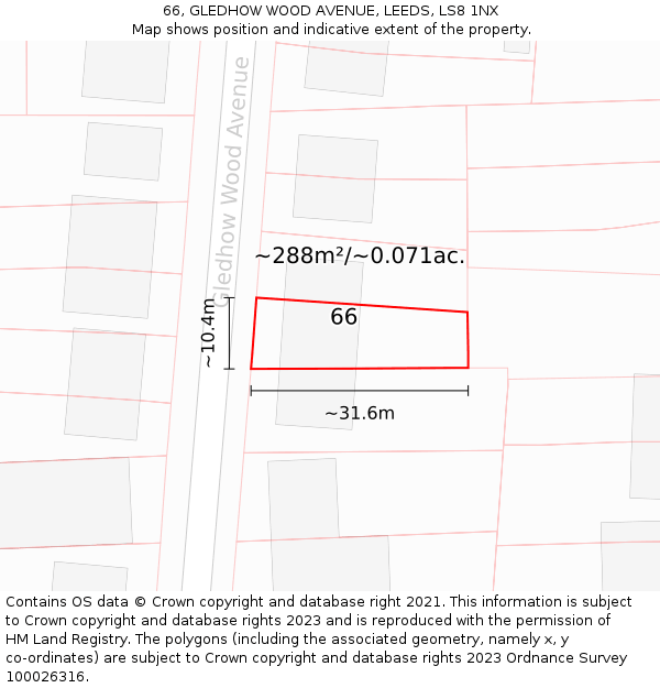 66, GLEDHOW WOOD AVENUE, LEEDS, LS8 1NX: Plot and title map