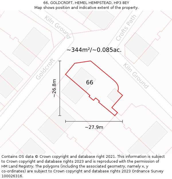 66, GOLDCROFT, HEMEL HEMPSTEAD, HP3 8EY: Plot and title map