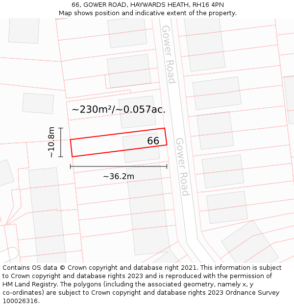 66, GOWER ROAD, HAYWARDS HEATH, RH16 4PN: Plot and title map