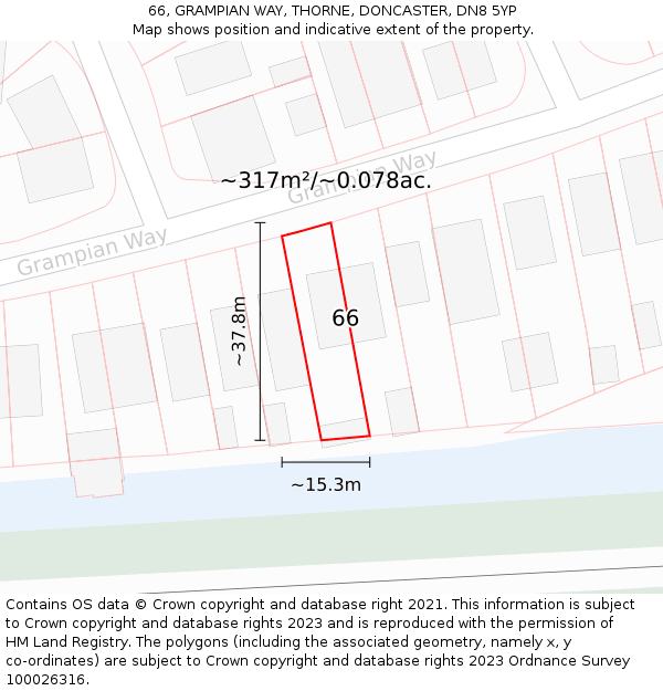 66, GRAMPIAN WAY, THORNE, DONCASTER, DN8 5YP: Plot and title map