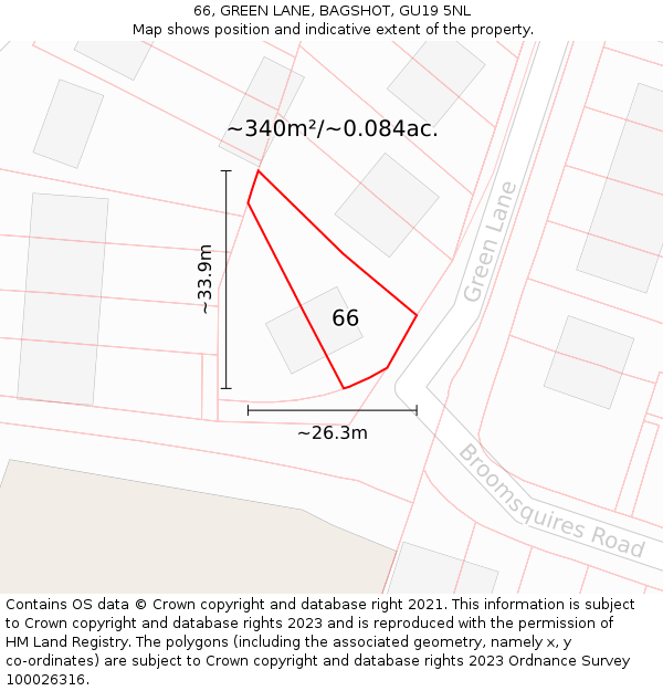 66, GREEN LANE, BAGSHOT, GU19 5NL: Plot and title map