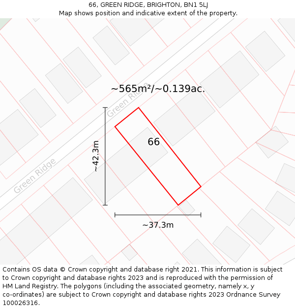 66, GREEN RIDGE, BRIGHTON, BN1 5LJ: Plot and title map