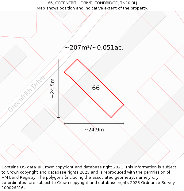 66, GREENFRITH DRIVE, TONBRIDGE, TN10 3LJ: Plot and title map