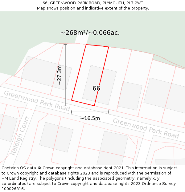 66, GREENWOOD PARK ROAD, PLYMOUTH, PL7 2WE: Plot and title map