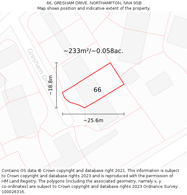 66, GRESHAM DRIVE, NORTHAMPTON, NN4 9SB: Plot and title map