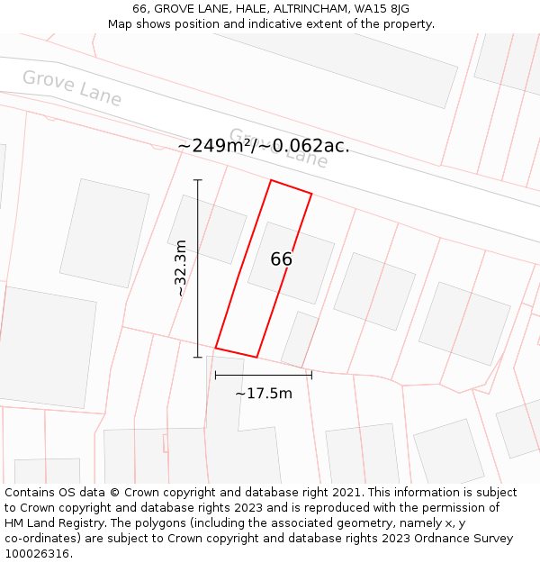 66, GROVE LANE, HALE, ALTRINCHAM, WA15 8JG: Plot and title map