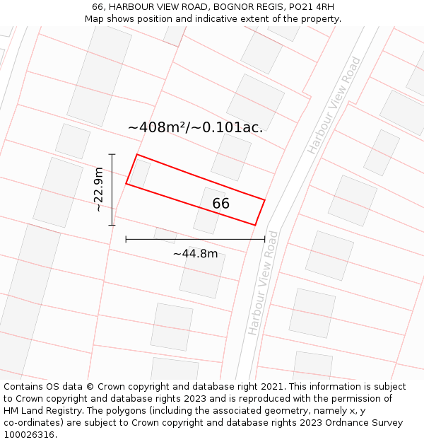 66, HARBOUR VIEW ROAD, BOGNOR REGIS, PO21 4RH: Plot and title map