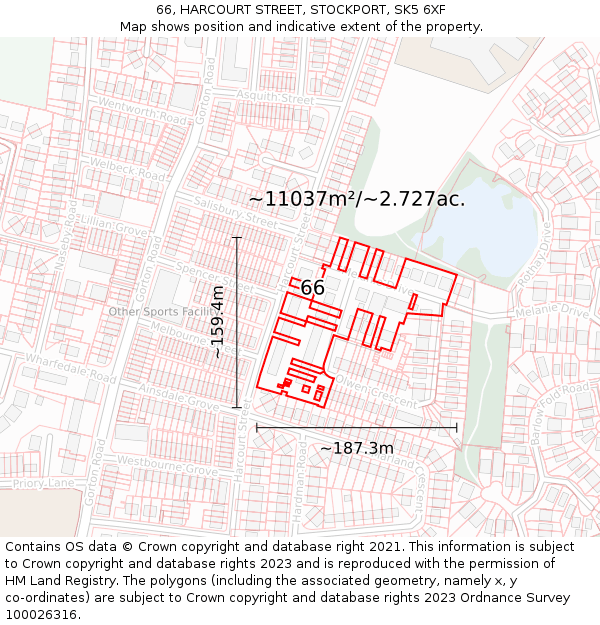 66, HARCOURT STREET, STOCKPORT, SK5 6XF: Plot and title map