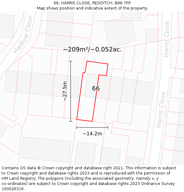 66, HARRIS CLOSE, REDDITCH, B98 7PP: Plot and title map