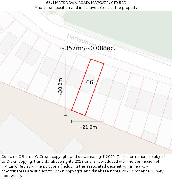 66, HARTSDOWN ROAD, MARGATE, CT9 5RD: Plot and title map