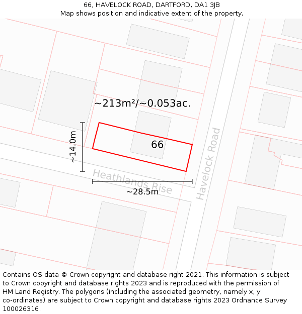 66, HAVELOCK ROAD, DARTFORD, DA1 3JB: Plot and title map