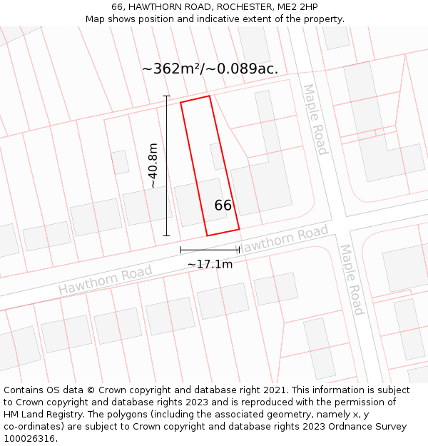 66, HAWTHORN ROAD, ROCHESTER, ME2 2HP: Plot and title map