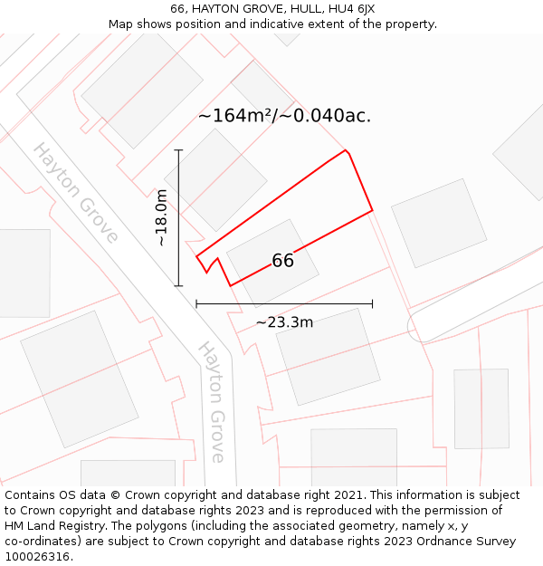 66, HAYTON GROVE, HULL, HU4 6JX: Plot and title map