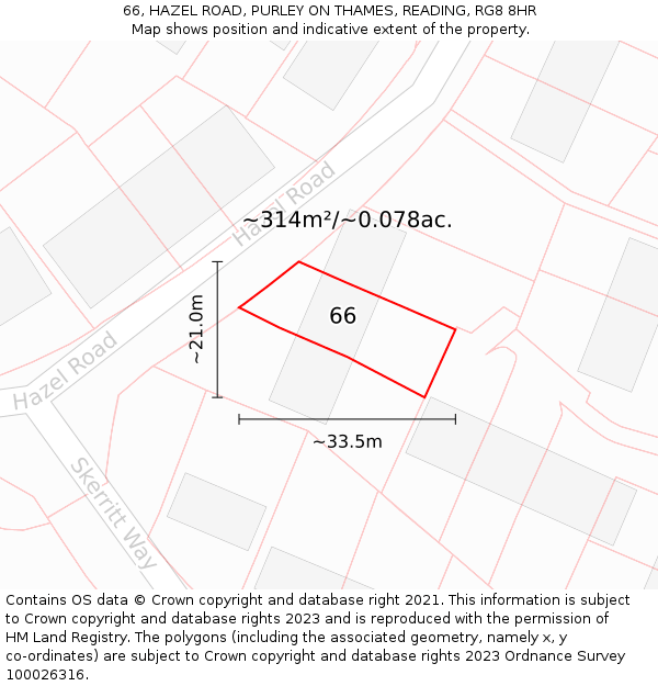 66, HAZEL ROAD, PURLEY ON THAMES, READING, RG8 8HR: Plot and title map