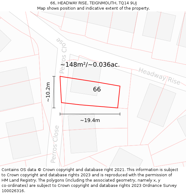 66, HEADWAY RISE, TEIGNMOUTH, TQ14 9UJ: Plot and title map