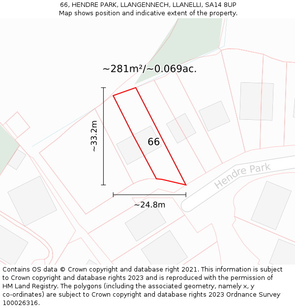 66, HENDRE PARK, LLANGENNECH, LLANELLI, SA14 8UP: Plot and title map