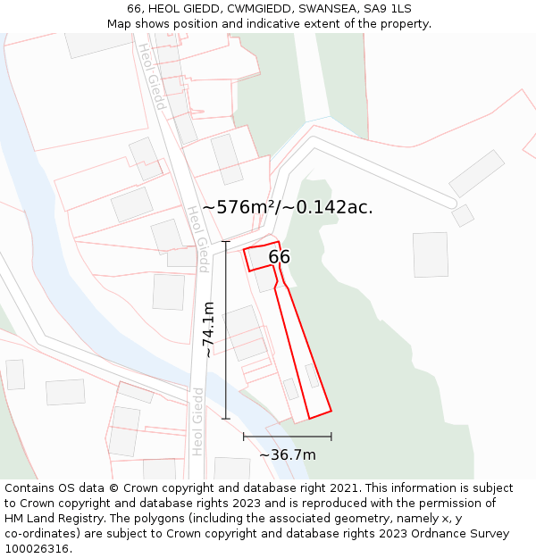 66, HEOL GIEDD, CWMGIEDD, SWANSEA, SA9 1LS: Plot and title map