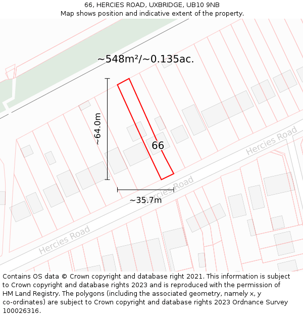 66, HERCIES ROAD, UXBRIDGE, UB10 9NB: Plot and title map