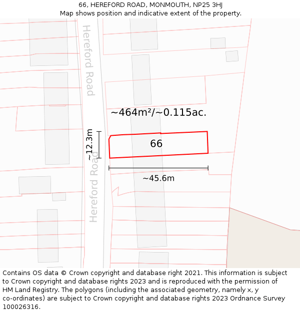 66, HEREFORD ROAD, MONMOUTH, NP25 3HJ: Plot and title map