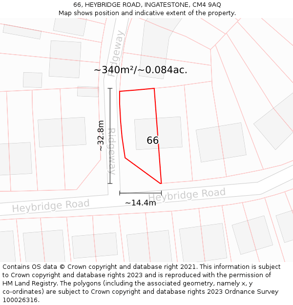 66, HEYBRIDGE ROAD, INGATESTONE, CM4 9AQ: Plot and title map