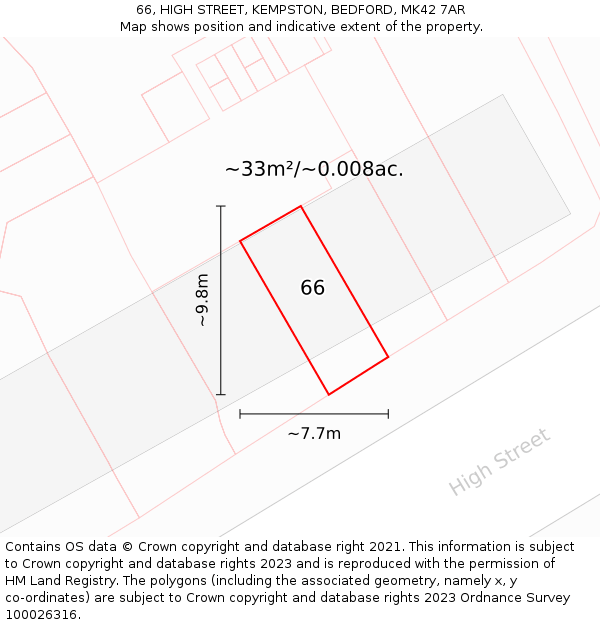 66, HIGH STREET, KEMPSTON, BEDFORD, MK42 7AR: Plot and title map