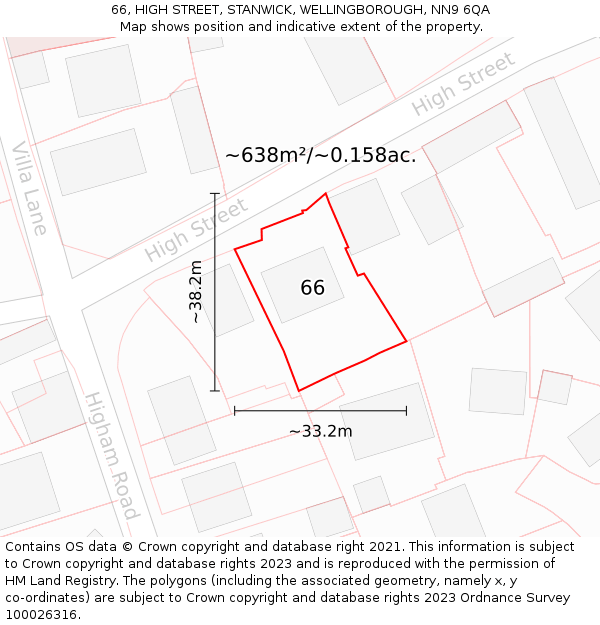 66, HIGH STREET, STANWICK, WELLINGBOROUGH, NN9 6QA: Plot and title map