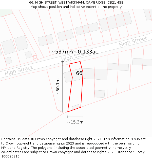 66, HIGH STREET, WEST WICKHAM, CAMBRIDGE, CB21 4SB: Plot and title map