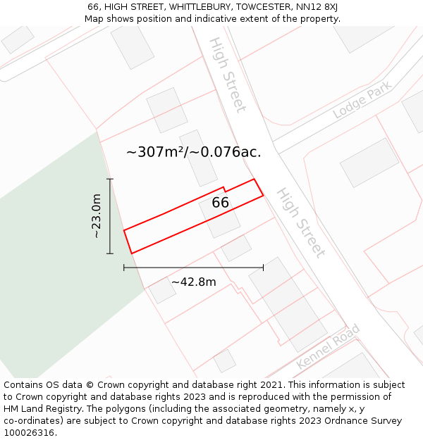 66, HIGH STREET, WHITTLEBURY, TOWCESTER, NN12 8XJ: Plot and title map