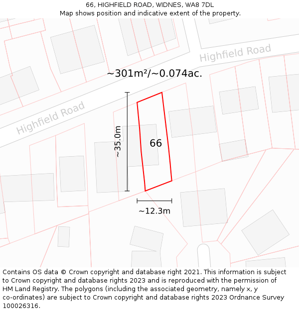 66, HIGHFIELD ROAD, WIDNES, WA8 7DL: Plot and title map