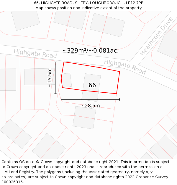 66, HIGHGATE ROAD, SILEBY, LOUGHBOROUGH, LE12 7PR: Plot and title map