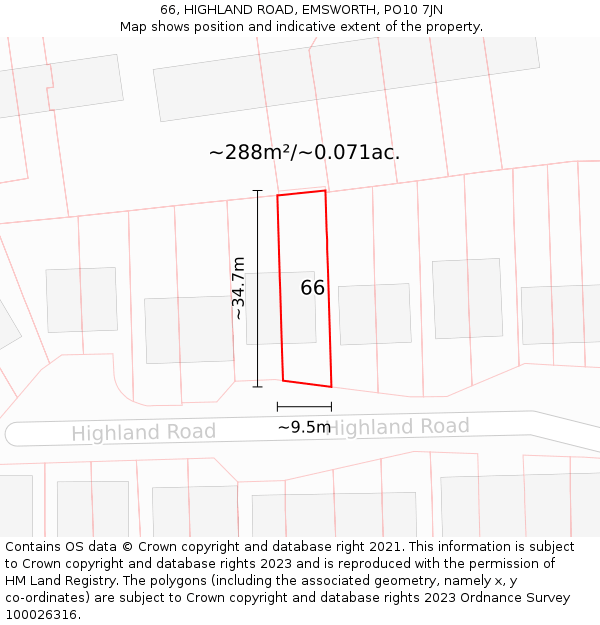 66, HIGHLAND ROAD, EMSWORTH, PO10 7JN: Plot and title map