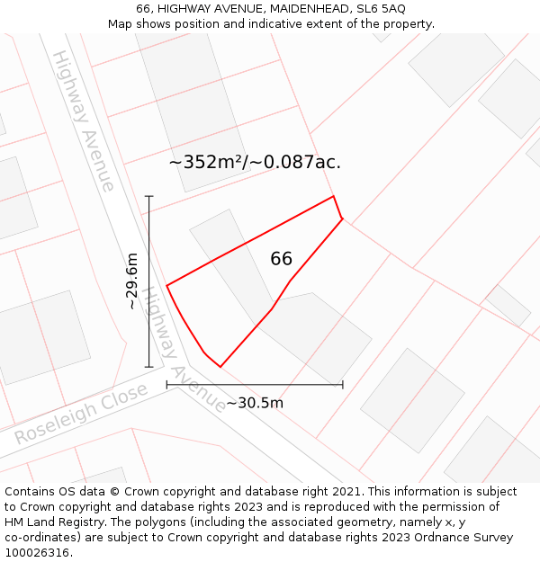 66, HIGHWAY AVENUE, MAIDENHEAD, SL6 5AQ: Plot and title map