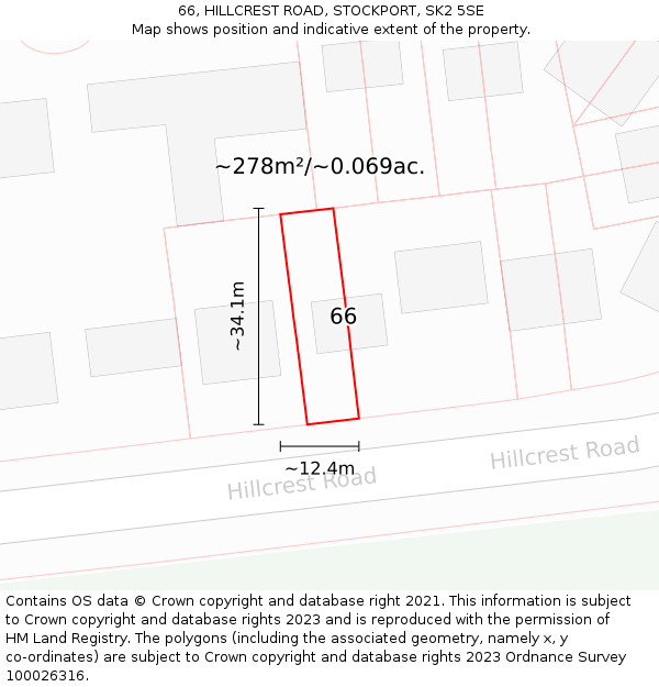 66, HILLCREST ROAD, STOCKPORT, SK2 5SE: Plot and title map