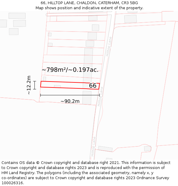 66, HILLTOP LANE, CHALDON, CATERHAM, CR3 5BG: Plot and title map