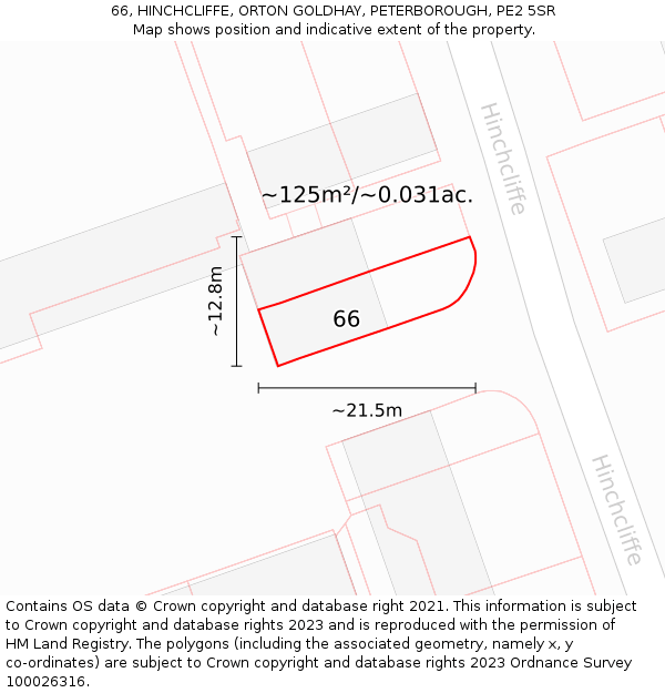 66, HINCHCLIFFE, ORTON GOLDHAY, PETERBOROUGH, PE2 5SR: Plot and title map