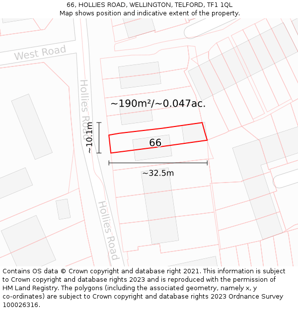 66, HOLLIES ROAD, WELLINGTON, TELFORD, TF1 1QL: Plot and title map