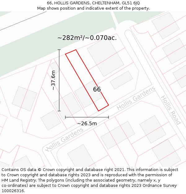 66, HOLLIS GARDENS, CHELTENHAM, GL51 6JQ: Plot and title map