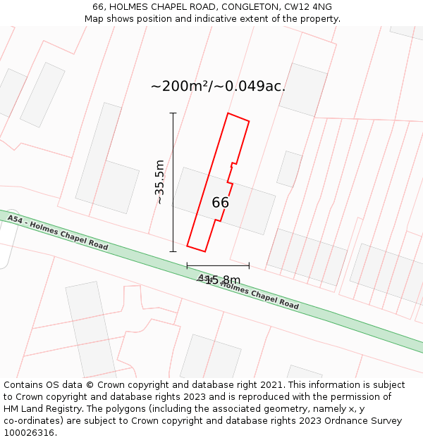 66, HOLMES CHAPEL ROAD, CONGLETON, CW12 4NG: Plot and title map