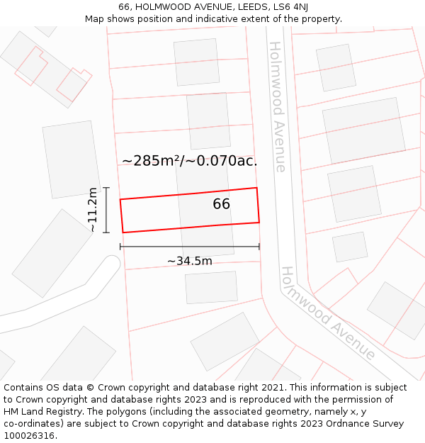 66, HOLMWOOD AVENUE, LEEDS, LS6 4NJ: Plot and title map