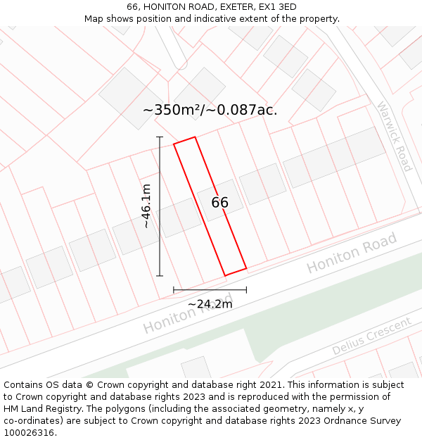 66, HONITON ROAD, EXETER, EX1 3ED: Plot and title map