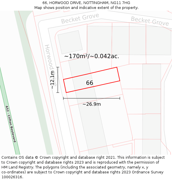 66, HORWOOD DRIVE, NOTTINGHAM, NG11 7HG: Plot and title map