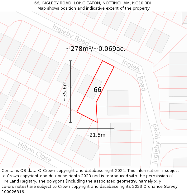 66, INGLEBY ROAD, LONG EATON, NOTTINGHAM, NG10 3DH: Plot and title map