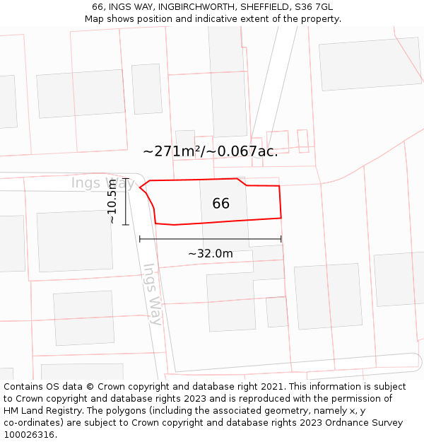 66, INGS WAY, INGBIRCHWORTH, SHEFFIELD, S36 7GL: Plot and title map