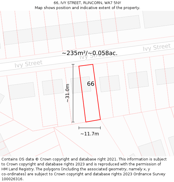 66, IVY STREET, RUNCORN, WA7 5NY: Plot and title map