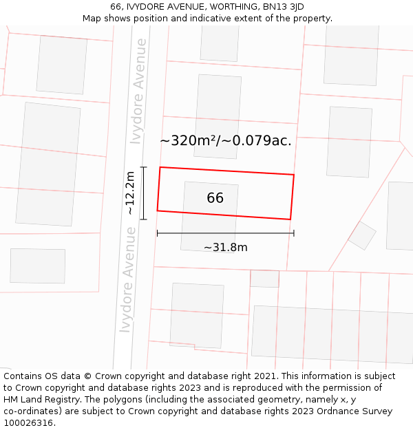 66, IVYDORE AVENUE, WORTHING, BN13 3JD: Plot and title map