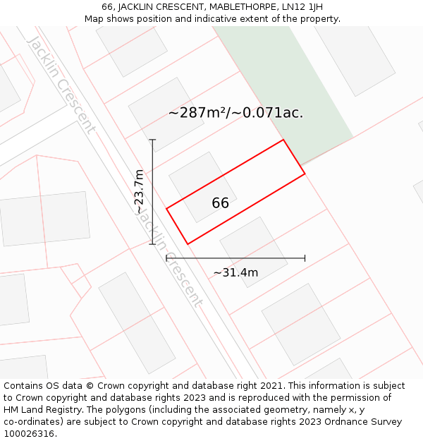 66, JACKLIN CRESCENT, MABLETHORPE, LN12 1JH: Plot and title map