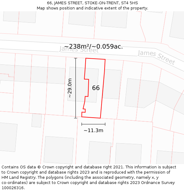 66, JAMES STREET, STOKE-ON-TRENT, ST4 5HS: Plot and title map