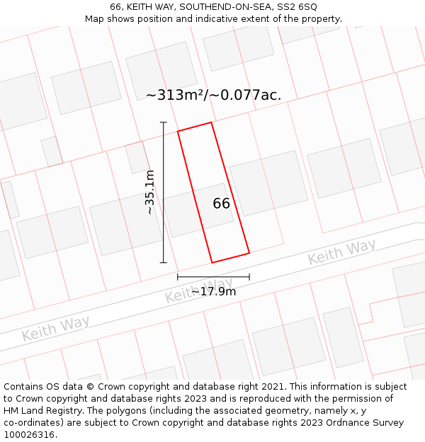 66, KEITH WAY, SOUTHEND-ON-SEA, SS2 6SQ: Plot and title map